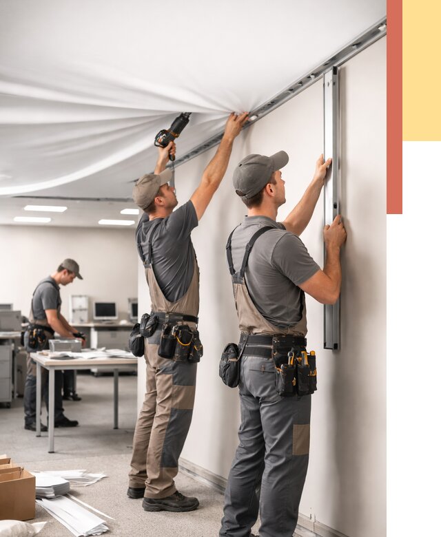 Монтаж натяжного потолка в офисе в Ишимбае от 456 руб/м² — быстро и недорого | ОТДЕЛОЧНИК-Шмб