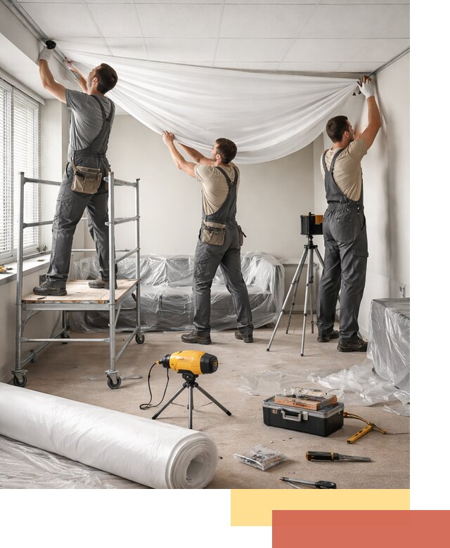 Монтаж натяжного потолка в офисе в Ишимбае