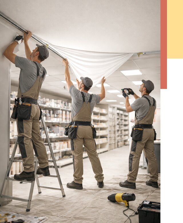 Монтаж натяжного потолка в магазине в Ишимбае от 4563 руб. быстро и недорого | ОТДЕЛОЧНИК-Шмб