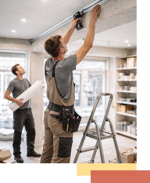 Монтаж натяжных потолков в магазине в Ишимбае