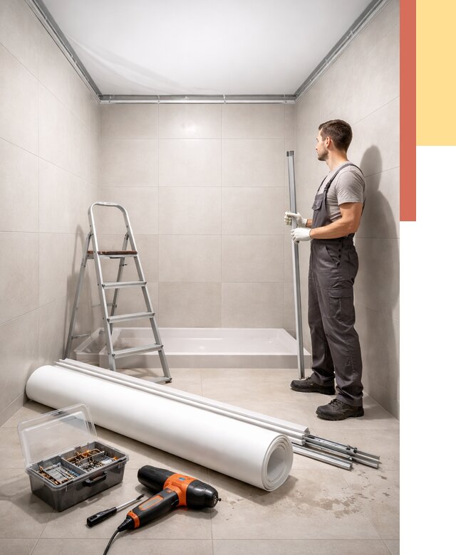 Монтаж натяжного потолка в санузле в Ишимбае от 1876 руб. — ОТДЕЛОЧНИК-Шмб