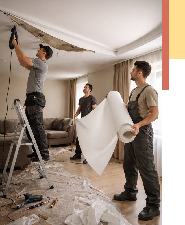 Замена полотна натяжного потолка в Ишимбае от 9634 руб. быстро и недорого | ОТДЕЛОЧНИК-Шмб