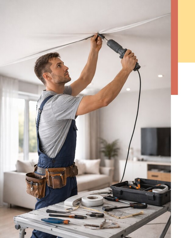 Ремонт натяжных потолков в Ишимбае от 9634 руб. под ключ — ОТДЕЛОЧНИК-Шмб